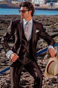 Excellent Chocolate Groom Tuxedos Notch Lapel Groomsman Wedding 3 Piece Suit Fashion Men Business Jacket Blazer(Jacket+Pants+Tie+Vest) 1668