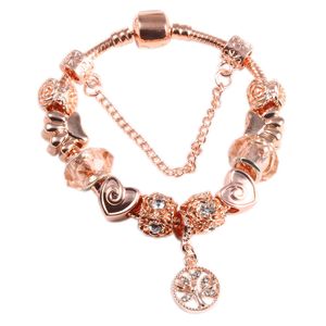 Partihandel - Fredlig träd Hängsmycke Armband Lämplig för Pandora Style DIY Rose Gold Plated Bracelet Smycken Gratis frakt