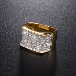 Męska Luksusowa Biżuteria Pierścionek Hip Hip 925 Sterling Silver Bling Diamond Malowanie Pełne 18k Gold Pierścionki dla chłopców Party Prezent