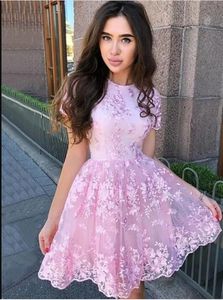 블러쉬 핑크 레이스 파티 짧은 소매 2020 보석 엠파이어 허리 A-Line 졸업복 신부 들러리 드레스 하녀 명예