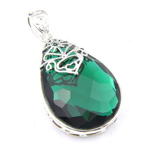 Luckyshine 10 Pcs/Lot Woman Jewelry 925 Silver Water Drop Green Quartz Gemstone Fashion Simple Design Necklaces Pendant Gift Jewelry