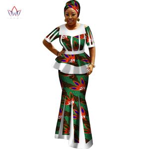 África Estilo Bazin Riche Vestidos Para As Mulheres Dois Peças Definir Mulheres Tops de Manga Curta e Long Africana Print Skirt Plus Size WY2696