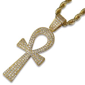 Ключ ожерелье Новый Анк крест кулон Iced Out Full Циркон Gold Silver Plated Mens Hip Hop ювелирные изделия