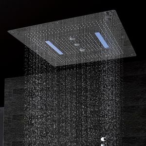 LED Tavan Duş Başlığı Sus304 Büyük Boyu 800x800mm Dört İşlev Yağış Şelalesi Swirl Perdesi DF5424