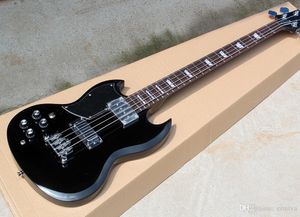 Sol Gitar toptan satış-4 Dizeler Sol El Elektrik Bas Gitar Gülağacı Klavye Siyah Pickguard Chrome Hardwares Özel Hizmetler sunan