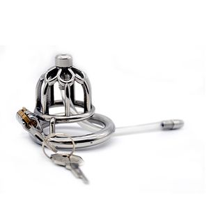 Stainless Steel Male Chastity Belt With Silicone Urethral Catheter Curve Cock Cage Device Sex Toys Products