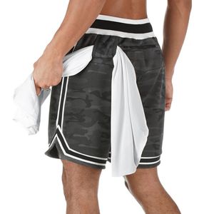 Camo 2 in 1 Running Shorts Men's Gym Fitness Training Quick Dry Short Pants Male Outdoor Sport Jogging Built-in pocket Bermuda