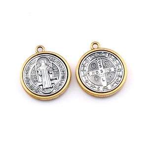 15Pcs Two Tone St Benedict Cross Medal Charm Pendants For Jewelry Making Bracelet Necklace DIY Accessories 32.3x27.9mm A-557