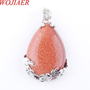 Wojier rasgo gota de água amor natural areia dourada gema pedra pingente de pedra colar reiki bead mulheres jóias n3469