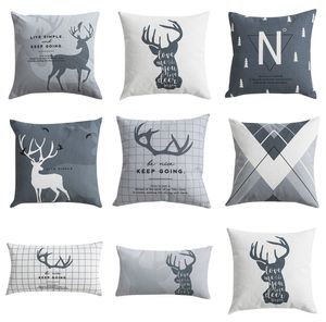 Nordic Cover Cushions Decorative Pillow Cover Deer Grey Black Throw Pillows Case Geometric Cushions for Sofa 45x45