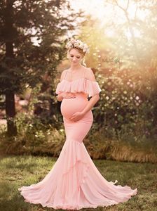 Umstandsfotografie-Requisiten, Schwangerschaftskleidung, Baumwolle, Meerjungfrau, Trompete, trägerlos, Umstandskleid, Fotoshooting, schwangeres Kleid, 6 Farben