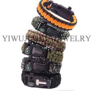 2019 multifunktionellt utomhus Paracord överlevnadsarmband 5 tums längd Compass Emergency Whistle Knife och Scraper armband