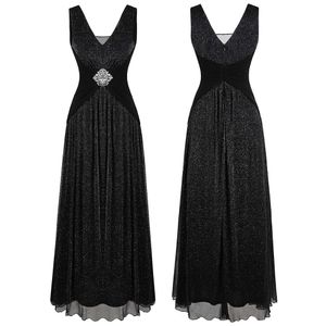 Angel-Fashions Women's V Szyja plisowana frezowanie wieczorna suknia wieczorowa Linia Formalna suknia imprezowa Czarna 486258i
