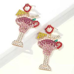 Taça de Atacado Gelado Out Dangle Brincos para Mulheres Designer de Luxo Colorido Bling Diamante Lábios Vermelhos Dangling Brinco Moda Jóias Presente
