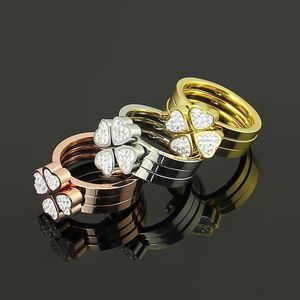 Fashion Design Rings Three-in-one Hearts Flower Diamond Rose Gold Couples Rings High Quality Women Luxury Wedding Ring Lover Gift