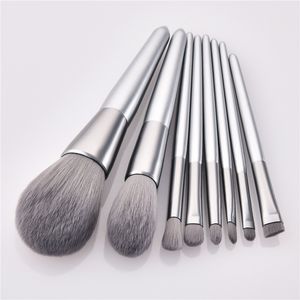 Elegant Silver 8PCS Makeup Brushes wooden handle eye shadow powder brush make up tools Free ship 50