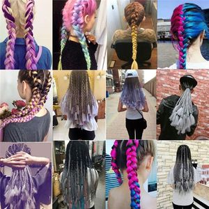 Ombre Jumbo Braiding Hair Synthetic Two Tone Hair Color Black Brown Jumbo Braids Bulks Extensions Cheveux 24inch Ombre Box Braids Hair on Sale