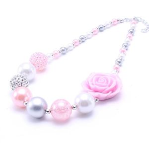 Neueste Design Grau + Rosa Farbe Blume Kind Klobige Halskette Beste Geschenk Bubblegume Perle Klobige Halskette Schmuck Für Baby Kind mädchen