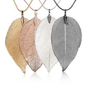 Fashion Sweater Coat Necklaces Ladies Girls Special Leaves Leaf Pendant Necklace Long Chain Jewelry for Womens Gift 4 Colors Free Shipping