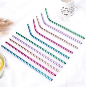 Straw GGA3478-5 İçme 6 * 215mm 304 Paslanmaz Çelik Hasır Yeniden kullanılabilir Gökkuşağı Altın Metal Düz Viraj Payet İçecek Tea Bar Aracı