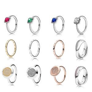 NEW High Quality 100% 925 Sterling Silver pandora Ring Four-Color Zirconium Droplets Can Be Stacked Original Logo For Birthday Gift