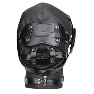 Bondage PU Läder Låsbar O Ring Full Hood Muzzel Mask Open Mouth Costume # R45