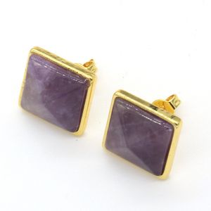 Wholesale amethyst stud earrings resale online - 10 Pairs Trendy Gold Plated Stud Earrings Square Pyramid Amethyst Crystal for Women Green Turquoise Stone Jewelry