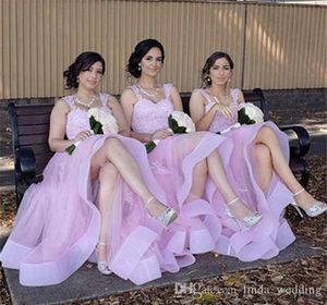 2019 Zarif Lavanta Dantel Tül Nedime Elbise Vintage Yaz Bahçe Düğün Misafir Hizmetçi Honor Kıyafeti Artı Boyutu Için Bir Çizgi