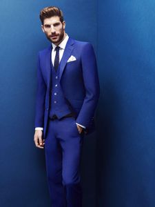 Slim Fit Noivo Azul Royal Smoking Notch Lapel Padrinhos Mens Vestido de Noiva Excelente Homem Jaqueta Blazer Terno de 3 Peças (Jaqueta + Calça + Colete + Gravata) 87