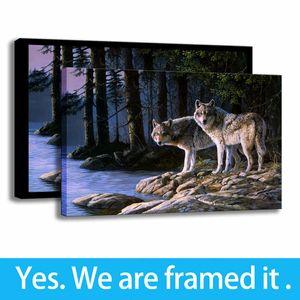 Canvas Art Print Tier Wolf Gemälde Veranda Wand Wohnzimmer Dekor Bild Posterölmalerei auf Leinwand - Bereit hängen - gerahmt