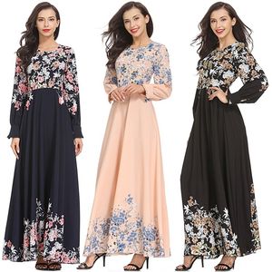 Wholesale-Elegant Chiffon Maxi Dress Print Abaya Full Length Muslim Long Robe Gowns Kimono Ramadan Middle East Arab Islamic Clothing