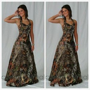 Country Style Camo Bridesmaid Dresses Halter Prom Dresses with Crystal Beads Custom Made Wedding Party Gowns Plus Size Maid of Honor Dress