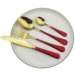 4pcs Western Dinnerware 304 Stainless Steel Dinner Set Gold Knife Fork Spoon Cutlery Set Colorful Plated Tableware Kitchen Silverware Set