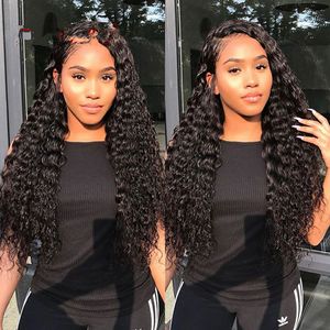 13x6 deep part curly Peruvian lace frontal human hair wig for black women 10-24inch 130%density water wave virgin wig 360