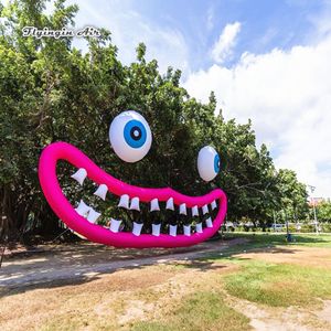 Belysning Uppblåsbar läppremsa ballong 4m hängande smiley ansikte med 2 ögon för musikfestival och konsertdekoration
