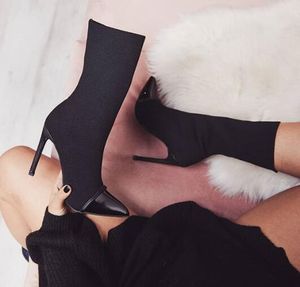 autumn winter new arrival Sharp elastic cloth collated lady boots winter black and white women shoes euro size 35-42