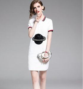 Planet sequin thread contrast color mini dress slim fit A-line summer party dresses knee-length short sleeve