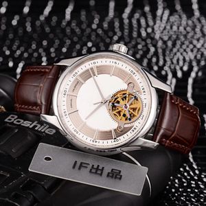 Fine Men's Watches Flywheel 316L Stainless Steel Case Leather Strap Automatic Mechanical Movement Mineral Tempered Glass Mirror