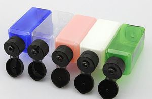 500pcs 50ml (1 2/3 onças) cores sortidas Reabastecimento Plastic Garrafa PET Garrafas de Amostra quadrados com fácil Virar Cap Atacado SN33