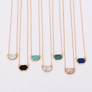 Wholesale-Fashion Druzy Drusy Pendant Necklaces Silver Gold Plated Popular Faux Stone Turquoise Necklaces For Women Lady Jewelry