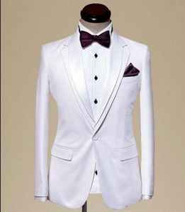 Double collar design Groom Tuxedos White Groomsmen Wedding Tuxedos Popular Men Formal Blazer Prom Jacket Suit(Jacket+Pants+Tie) 1290