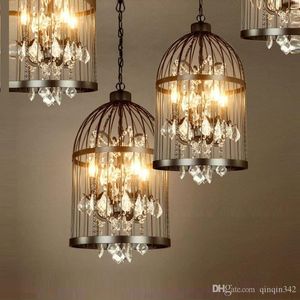 Indoor Lighting Crystal bird cage chandelier wrought iron American retro restaurant bar creative bar clothing store industrial wind lamps