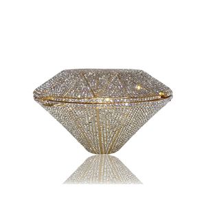 Forma Mulheres da bolsa Embreagens de metal do diamante da noite saco de Cristais padrão geométrico Ouro / casamento de prata do partido Sacos de embreagem