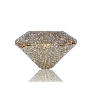 Women Purse Handbag Clutches Diamond Shape Metal Evening Bag Crystals Geometric Pattern Gold / Silver Wedding Party Clutch Bags