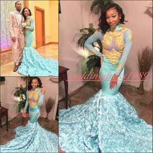 Wholesale trendy formal gowns for sale - Group buy Trendy High Neck Sheer Mermaid Prom Dresses D Flower Applique Sexy Long Sleeve Party Wear Black Girl Robe De Soiree Evening Formal Gowns