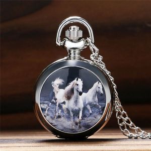 Vintage Bronze Silber Taschenuhr Quarz Analoguhren Laufendes Pferd Design Halskette Kette Bestes Geschenk für Männer Frauen reloj