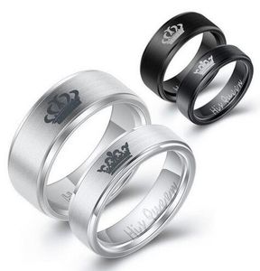 Klassieke titanium stalen ring haar koning zijn koningin ring paar mannen vrouwen bruiloft band cz ringen liefhebbers sieraden