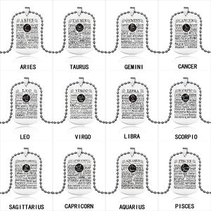 Rostfritt stål 12 Zodiac Letter halsband För kvinnor Män konstellation Sign Titan stål hundmärke Hängande pärlor kedjor Modesmycken