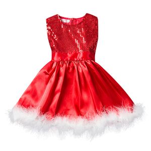Baby Girl Christmas Clothes Girls Sequined Princess Dress Feathers Tutu Children Slim för 2-7yrs med hjorthuvudband