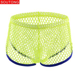 Soutong Homens Sexy Malha Transparente Boxer Homossexual Respirável Boxers Shorts Confortáveis ​​Ropa Interior Hombre St63 C19042101